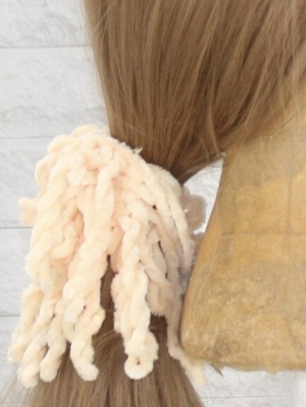 HAND CRAFTED Hair Scrunchie Crochet Chenille Velvet Spring Oversized Peach
